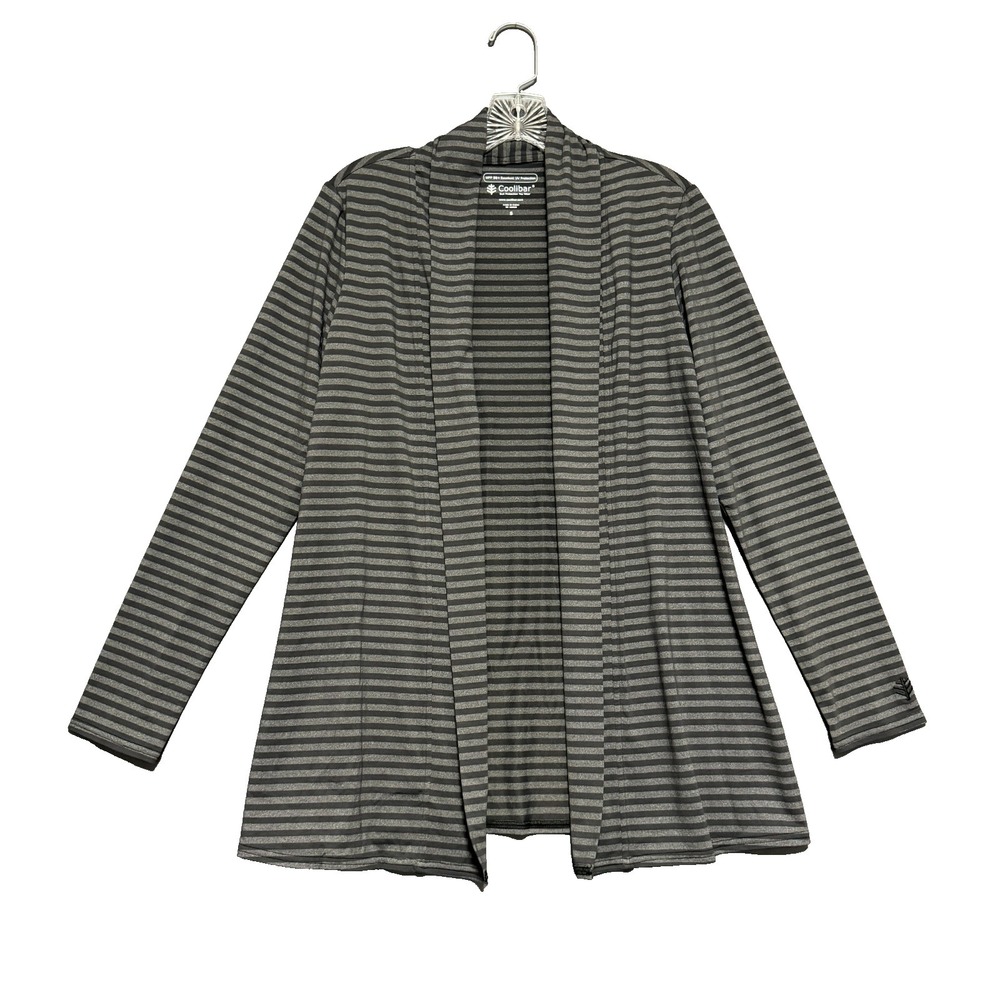 Coolibar Draped Cardigan Womens S Gray Striped UPF 50+ Sun Protection Nautical